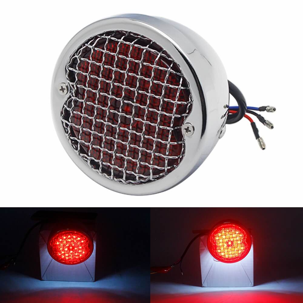 Grid Style Retro Motorcycle 12V LED Taillight W/License Light For Harley Chopper Cafe Racer Bobber Custom Brake Stop Tail Light - pazoma