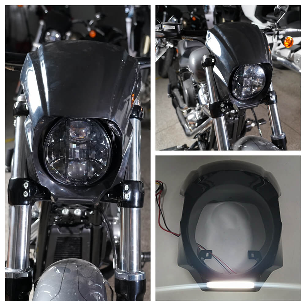 HARLEY-DAVIDSON Softail Breakout M8 Breakout 114 FXBR FXBRS Front Headlight Fairing Cover Cowl w/ LED Daytime Running Light DRL 2018-2025 - pazoma