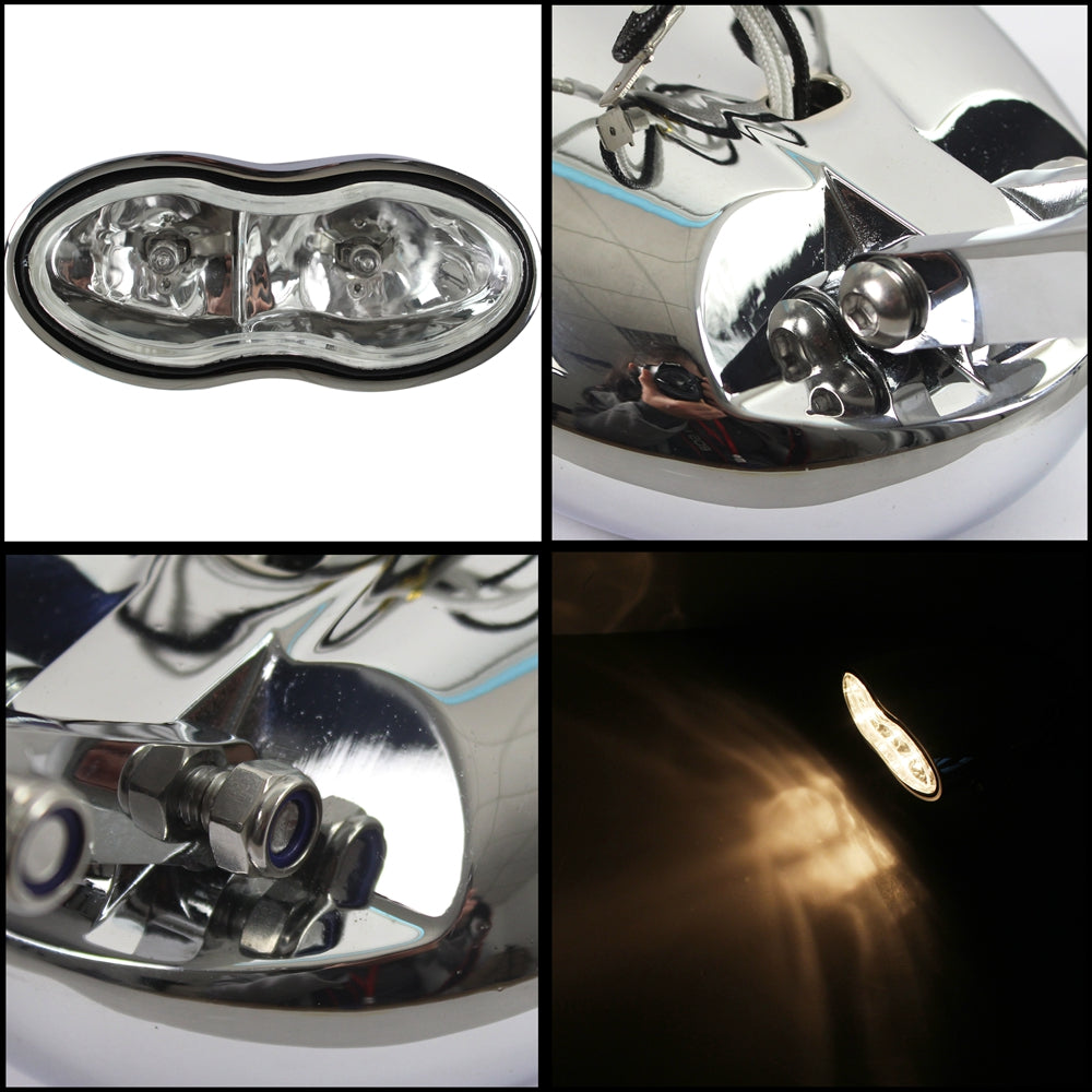 Harley V-Rod Choppers Bobbers Cyclops Custom Motorcycle Headlight Double Oval Wave Twin Headlamp - pazoma