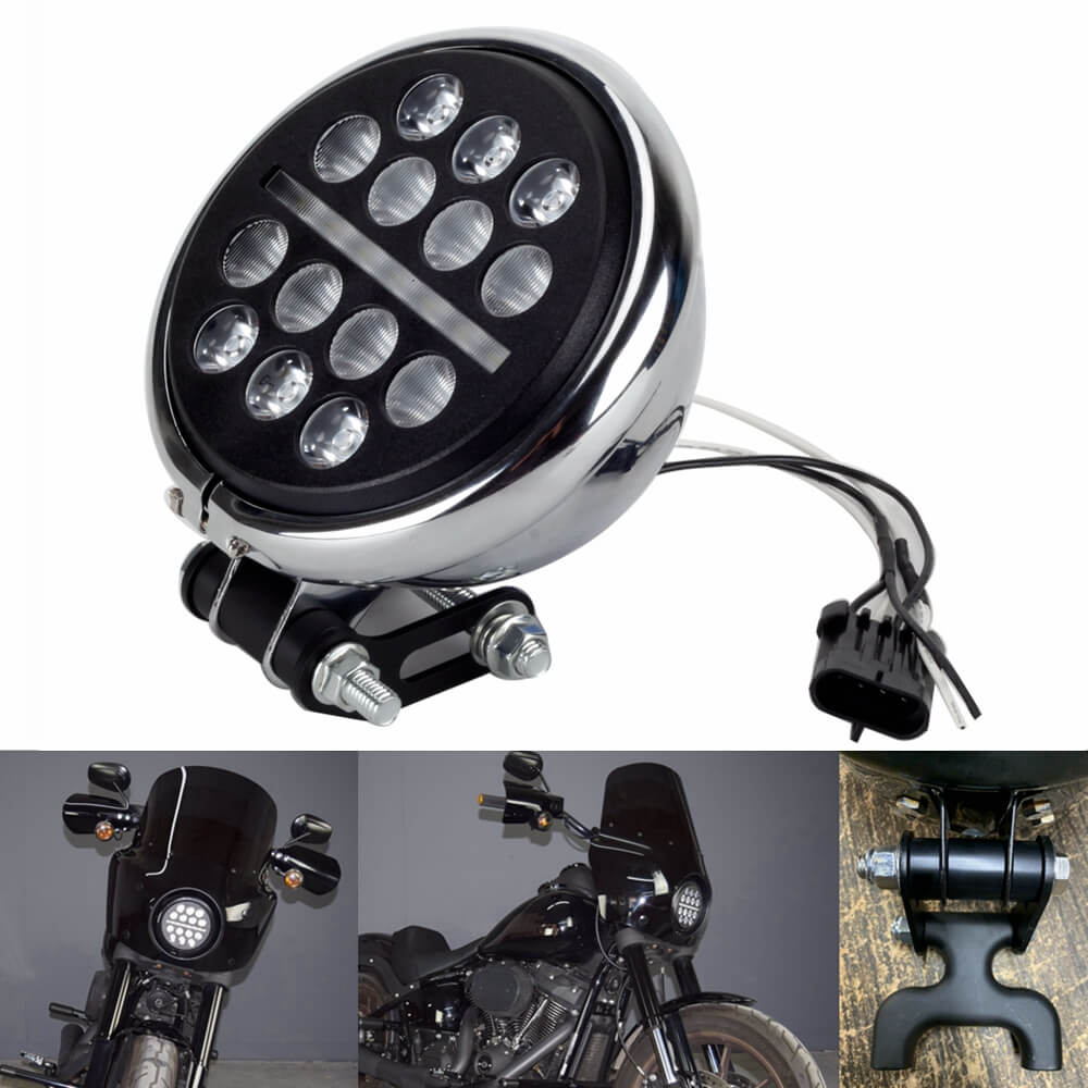Harley Softail Low Rider S FXLRS to Dyna 5.75 Inch LED Headlight With Conversion Mount Extension Relocation Bracket Hardware kit 20-2025 - pazoma