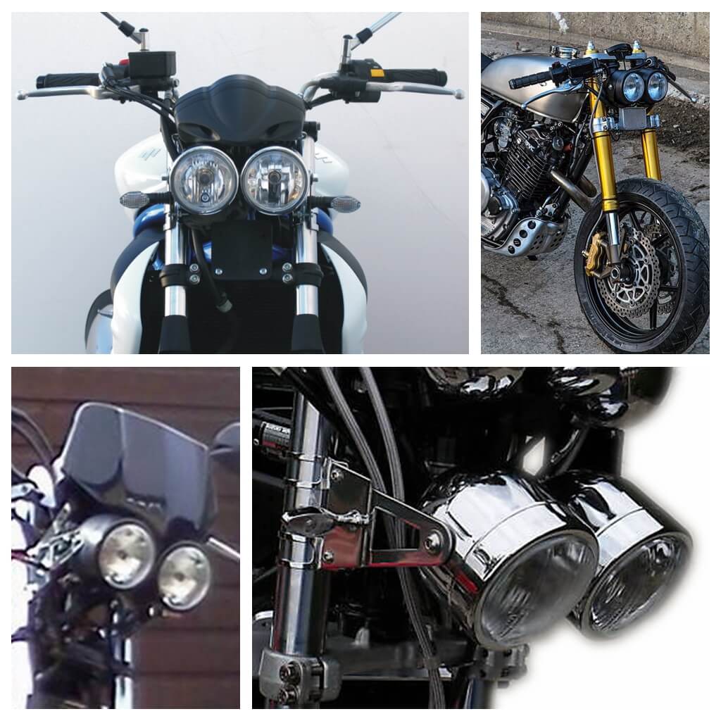 Motorcycle Universal Streetfighter Twin Round Dominator Headlights Double Dual Lamp Front Headlamp for Harley Cafe Racer Chopper Bobber SV650 - pazoma