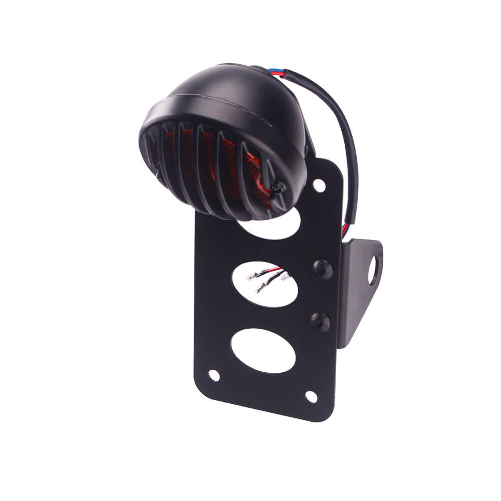 Harley Chopper Bobber Cafe Racer Vintage old school Scrambler Custom Side Axle Mount License Plate Holder Grille Taillight Stop Tail Light - pazoma