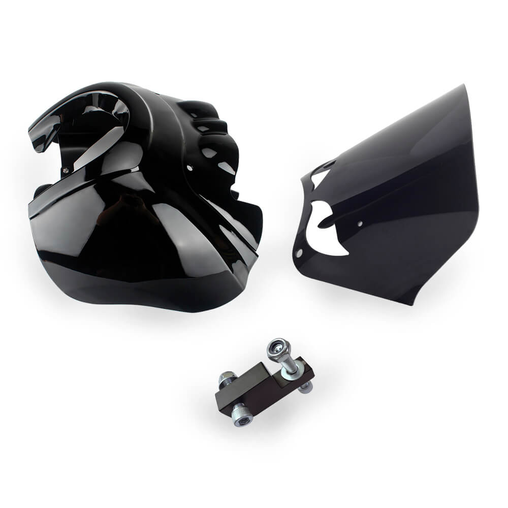 Harley Dyna Street Bob FXR T-Sport TSport Front Fairing Club Style w/12" Eye Shape Vented Windscreen Windshield Headlight Relocation Block - pazoma