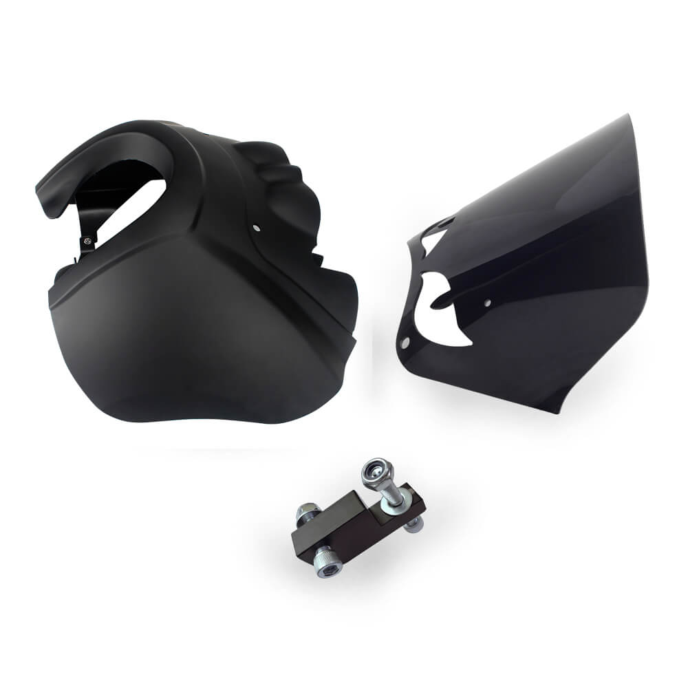 Harley Dyna Street Bob FXR T-Sport TSport Front Fairing Club Style w/12" Eye Shape Vented Windscreen Windshield Headlight Relocation Block - pazoma