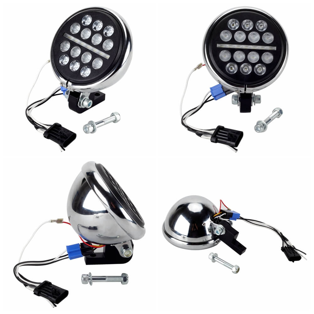 Harley Dyna T-Sport FXR 5.75" Club style LED Headlight Headlamp W/ Conversion Extension Bracket Relocation Block Kit - pazoma