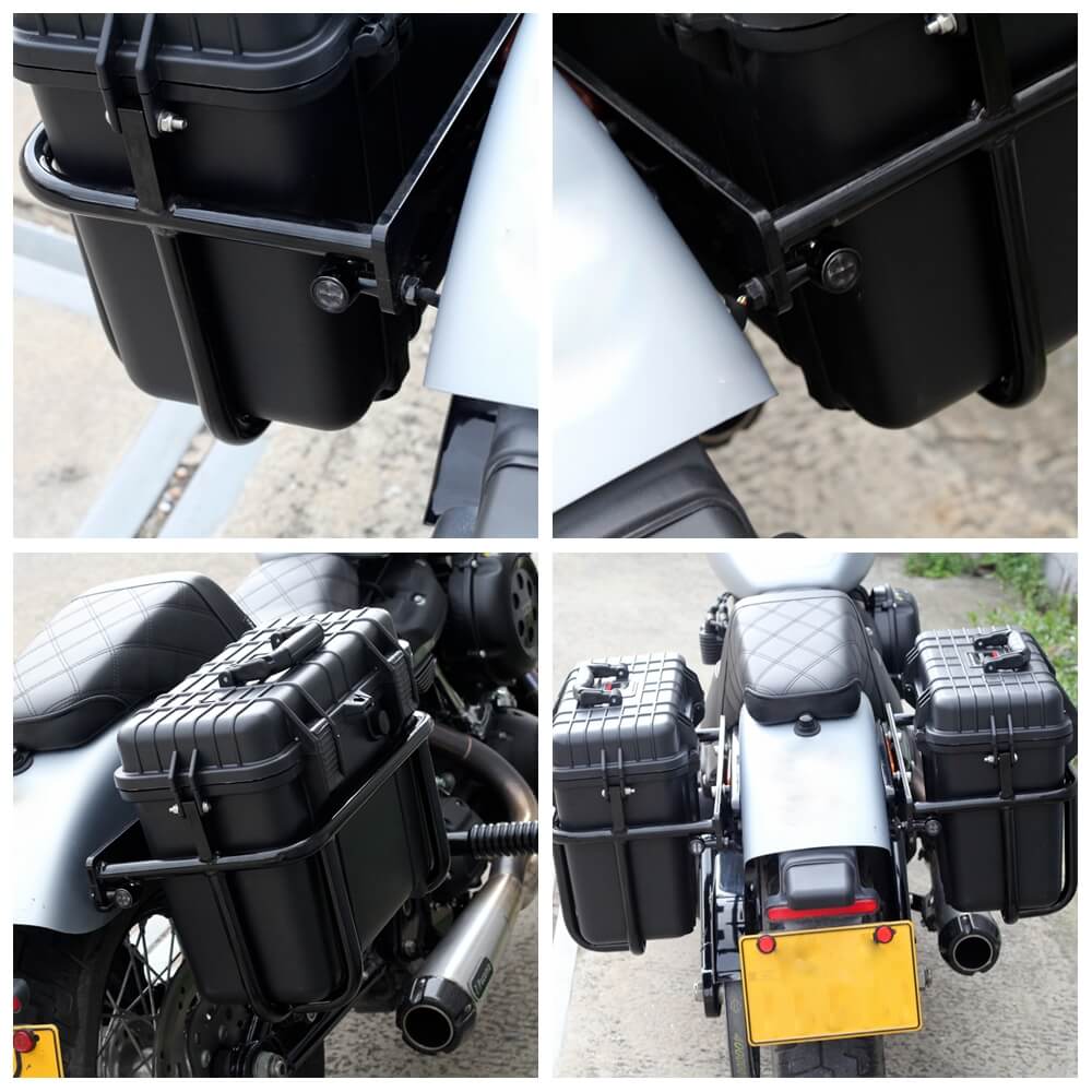 Harley M8 Softail Low Rider S Street Bob Standard FXLRS Saddle Bag Case Box W/ Mounting Brackets Guard Mini Bullet 3 in 1 LED Turn Signals Taillight - pazoma