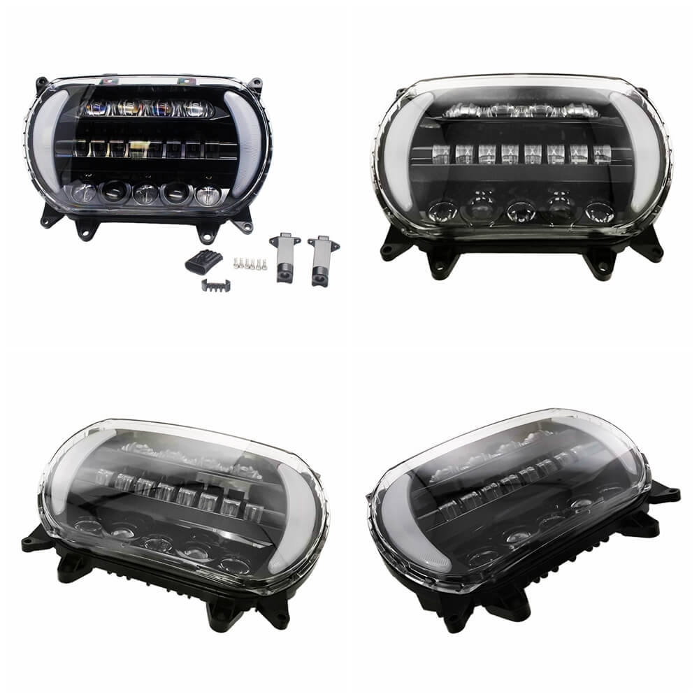 Harley Road Glide FLTR 2015-2024 Black LED Headlight Projector Headlamp Head Lamp Kit With Turn Signal & Daylight Running Light DRL - pazoma