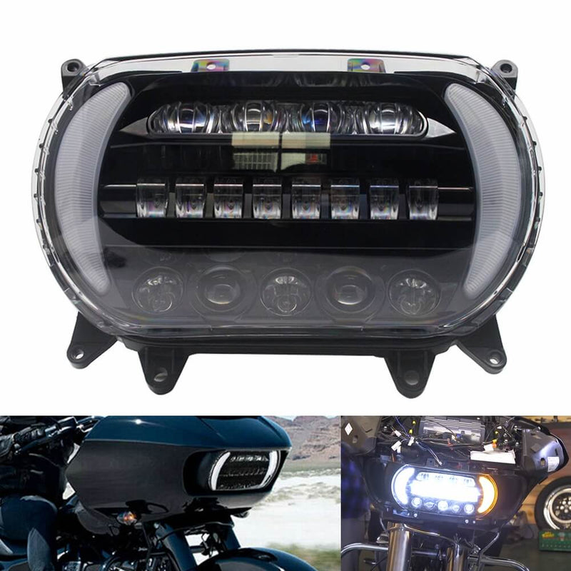 Harley Road Glide FLTR 2015-2024 Black LED Headlight Projector Headlamp Head Lamp Kit With Turn Signal & Daylight Running Light DRL - pazoma