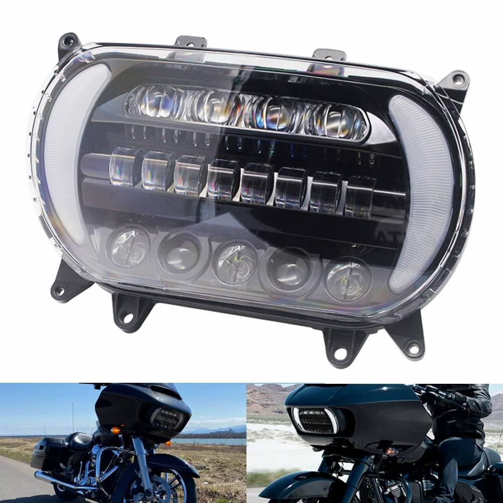 New Motorcycle Harley Road Glide FLTRX FLTRU 2015-2024 Dual LED Headlight Projector Headlamp With Turn Signal & Daylight Running Light DRL - pazoma