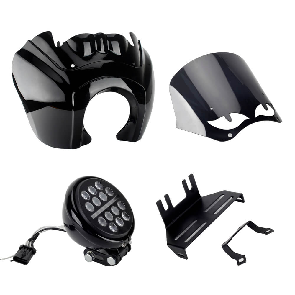 Harley Softail Low Rider S 114 117 FXLRS T-Sport Fairing w/ Eye Shape Vented Windscreen Windshield 5.75'' LED Headlight Projection Headlamp Kit - pazoma