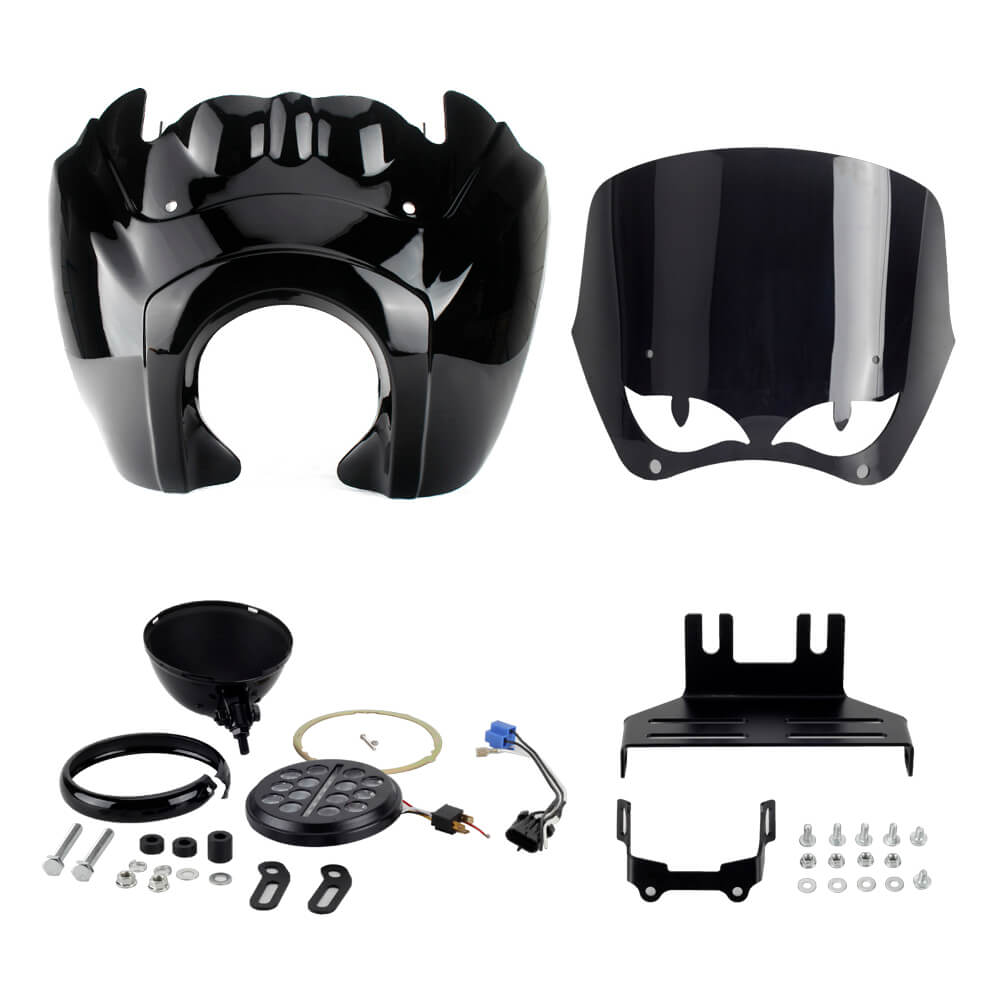 Harley Softail Low Rider S 114 117 FXLRS T-Sport Fairing w/ Eye Shape Vented Windscreen Windshield 5.75'' LED Headlight Projection Headlamp Kit - pazoma