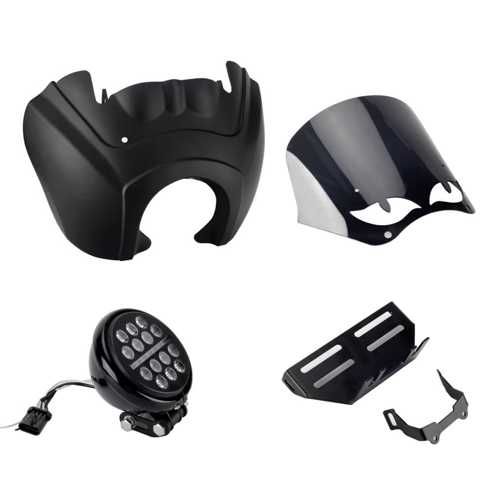Harley Softail Low Rider S 114 117 FXLRS T-Sport Fairing w/ Eye Shape Vented Windscreen Windshield 5.75'' LED Headlight Projection Headlamp Kit - pazoma