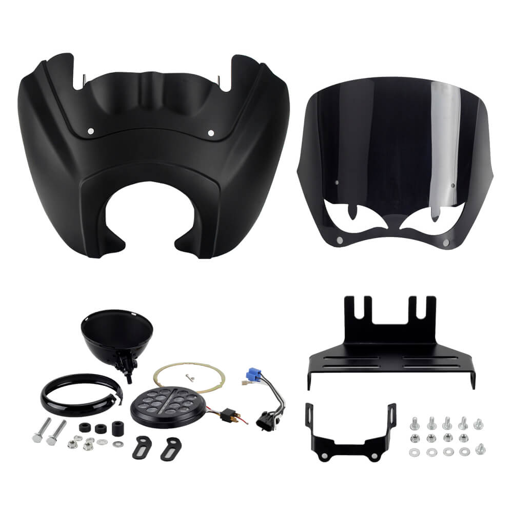 Harley Softail Low Rider S 114 117 FXLRS T-Sport Fairing w/ Eye Shape Vented Windscreen Windshield 5.75'' LED Headlight Projection Headlamp Kit - pazoma