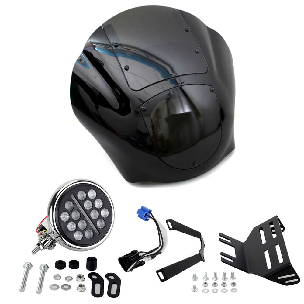 Harley Softail Low Rider S FXLRS to Dyna 5.75'' LED Headlight W/Quarter Fairing Windshield Relocation Block Mounting kit 20-2025 - pazoma