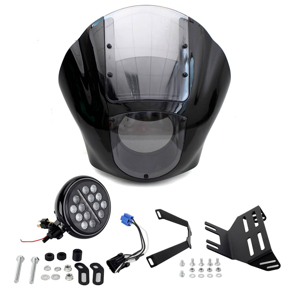 Harley Softail Low Rider S FXLRS to Dyna 5.75'' LED Headlight W/Quarter Fairing Windshield Relocation Block Mounting kit 20-2025 - pazoma