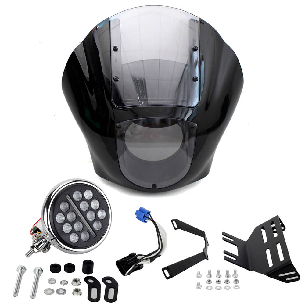 Harley Softail Low Rider S FXLRS to Dyna 5.75'' LED Headlight W/Quarter Fairing Windshield Relocation Block Mounting kit 20-2025 - pazoma