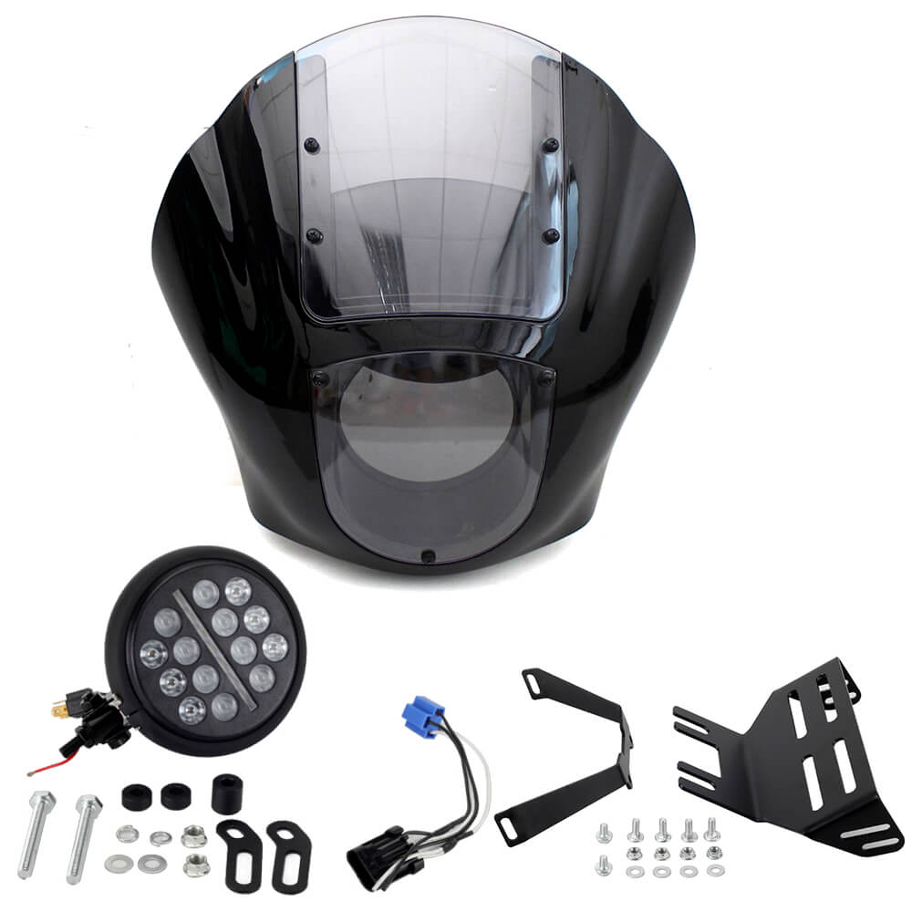 Harley Softail Low Rider S FXLRS to Dyna 5.75'' LED Headlight W/Quarter Fairing Windshield Relocation Block Mounting kit 20-2025 - pazoma