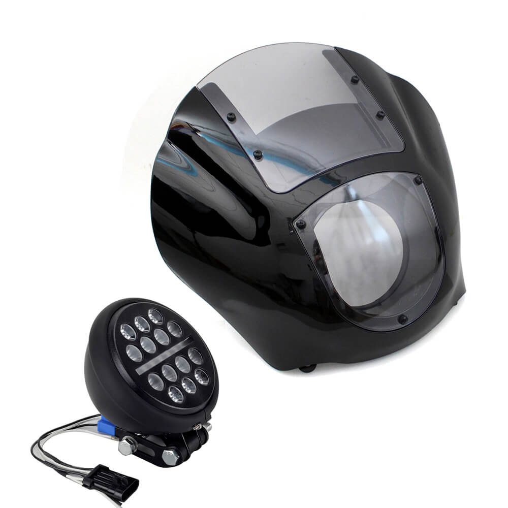 Harley Softail Low Rider S FXLRS to Dyna 5.75'' LED Headlight W/Quarter Fairing Windshield Relocation Block Mounting kit 20-2025 - pazoma