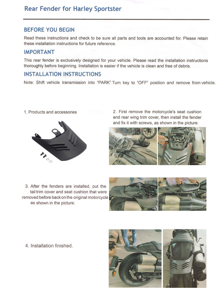 Harley Sportster S 1250 RH1250S Rear Mudguard Extension Splash Fender Stretched Mud Guard 2021-2022 - pazoma