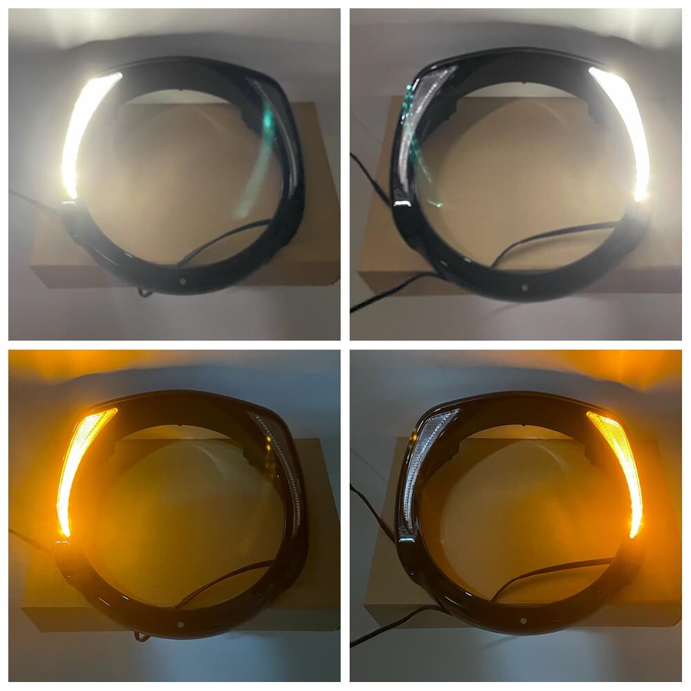 LED Headlight Bezel Trim Ring Day Run Light w/ Turn Signal For Harley Street Glide Electra Glide Standard Ultra Classic Limited Tri Glide CVO - pazoma