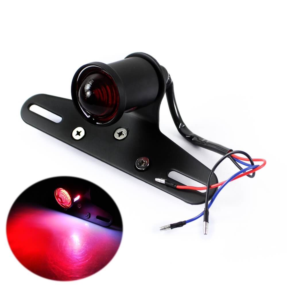LED Tail Light Lucas-Style with Plate Bracket Rear Brake Stop Lamp BSA Cafe Racer Bobber Chopper Custom Harley Vintage XS650 CB500 - pazoma