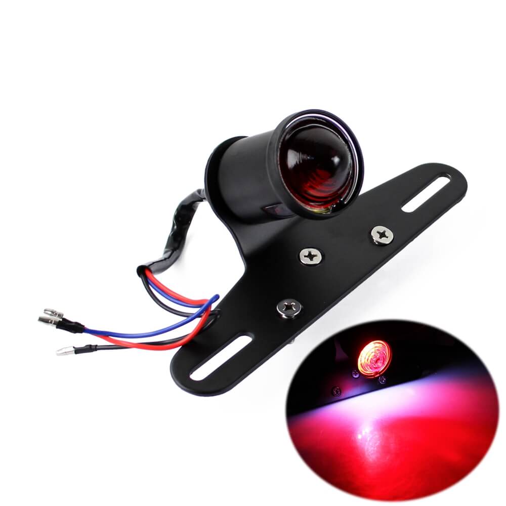 LED Tail Light Lucas-Style with Plate Bracket Rear Brake Stop Lamp BSA Cafe Racer Bobber Chopper Custom Harley Vintage XS650 CB500 - pazoma
