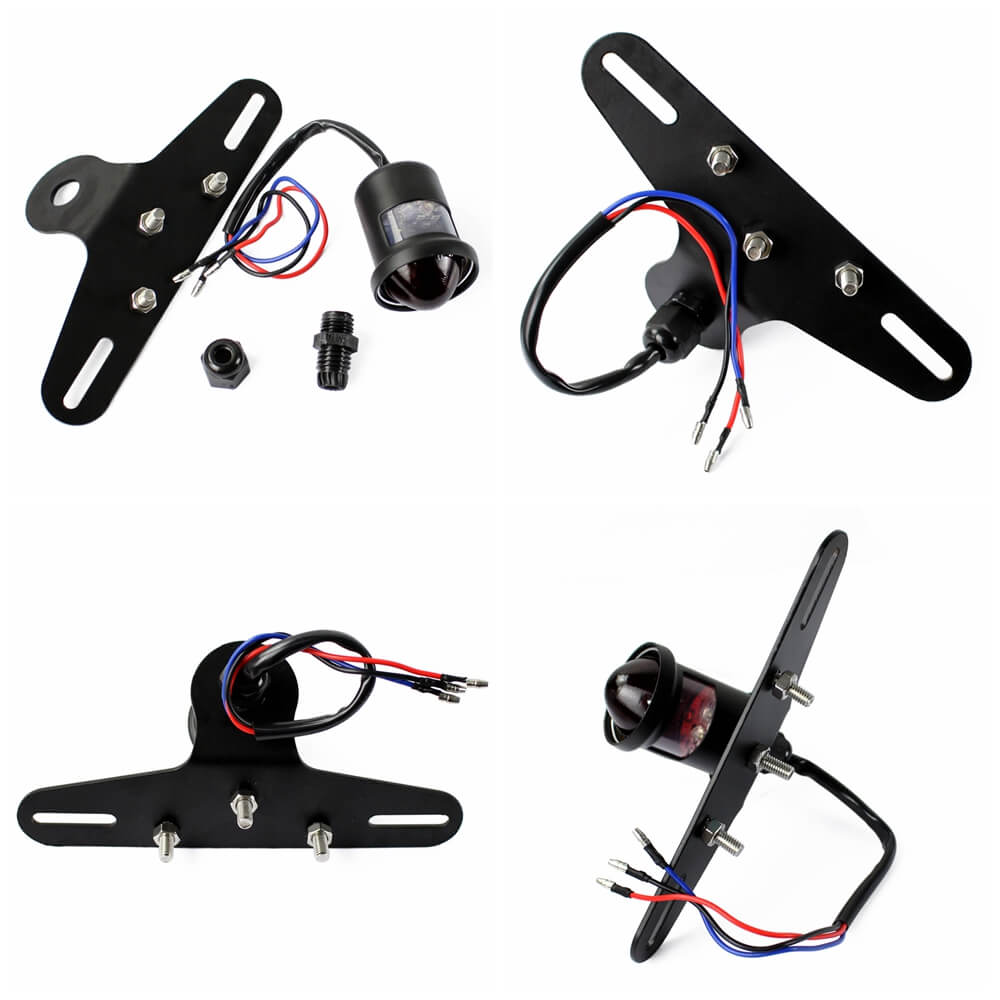 LED Tail Light Lucas-Style with Plate Bracket Rear Brake Stop Lamp BSA Cafe Racer Bobber Chopper Custom Harley Vintage XS650 CB500 - pazoma