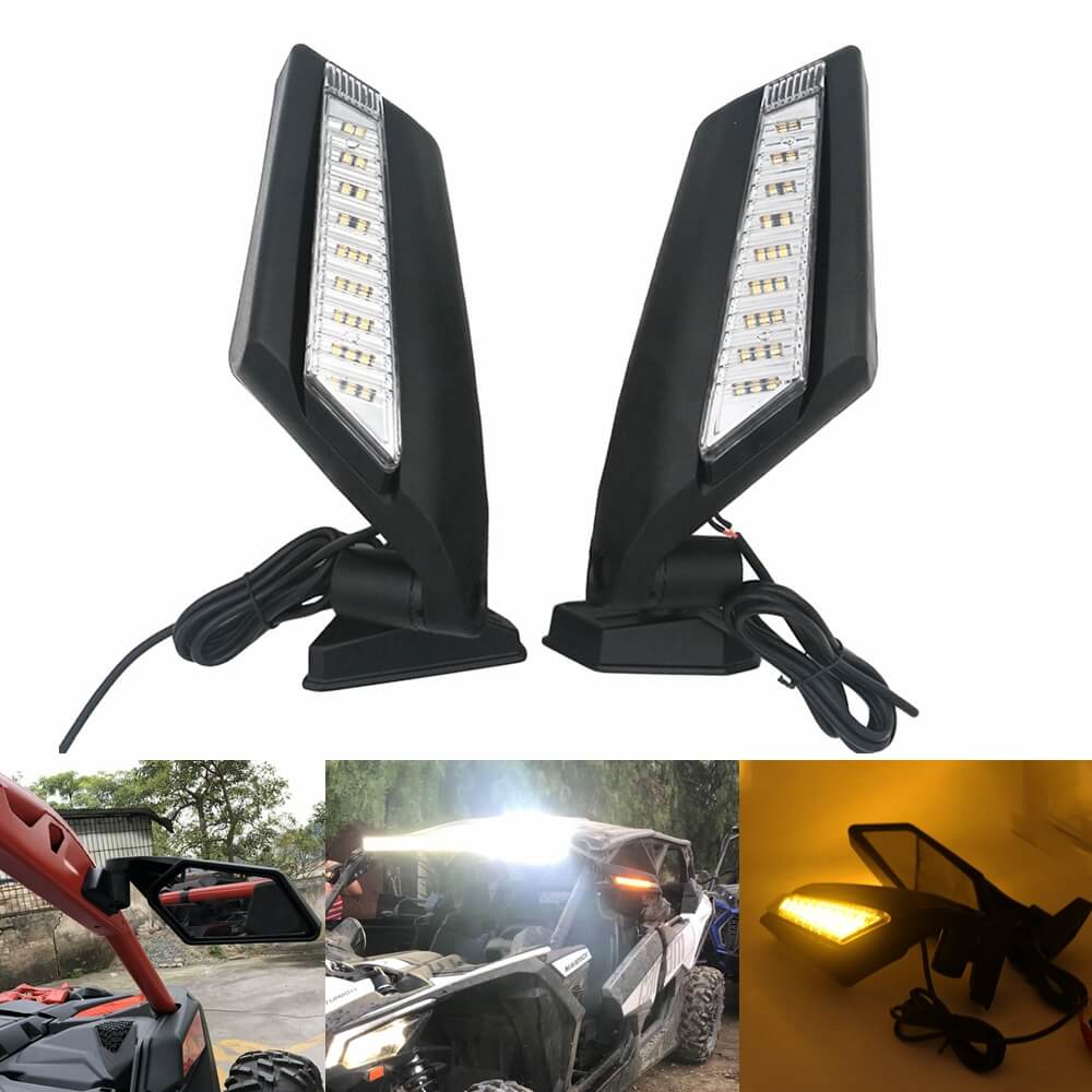 UTV Racing Side LED Turn Signal View Mirrors Adjustable Folding for Can-Am Maverick X3 & X3 Max XRS XDS Turbo R RR 2017-2024 - pazoma
