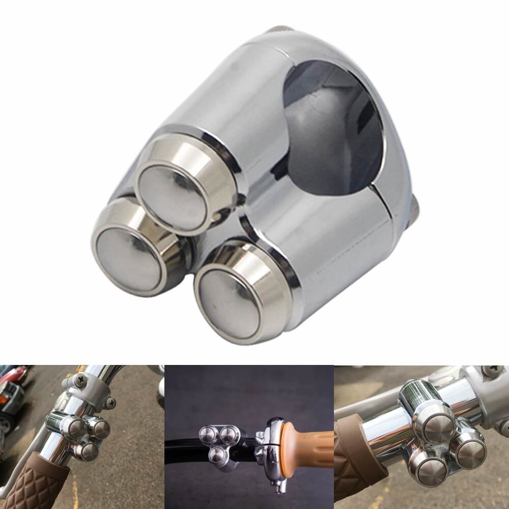 Aluminum Alloy CNC Motorcycle Switches 3-Button Control Momentary 1 Inch 25.4mm Handlebar M-Switch Start Kill Horn Reset Button Microswitch - pazoma