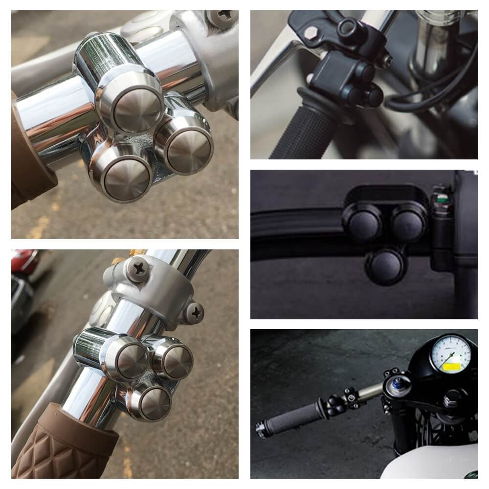 Universal CNC Triple Micro Switch Button Housing - 22mm 7/8-inch Handlebar 3-Button Control Momentary M-Switch Kit Cafe Racer - pazoma