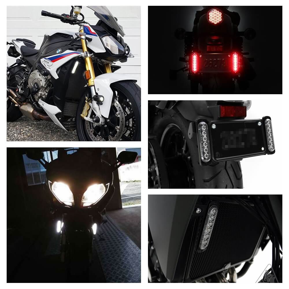 Motorcycle B6 Dual License Plate Auxiliary LED Taillight Burst Flash Brake light Daytime Running lights DRL Red or Yellow (Amber) or White - pazoma