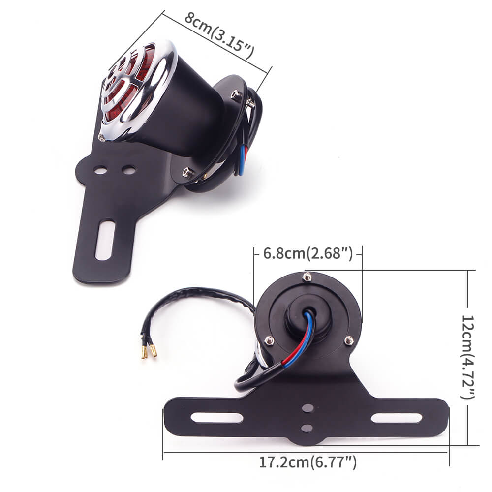 Harley Chopper Bobber Cafe Racer Vintage old school Scrambler Custom LED Taillight Brake Stop Tail Light Lamp W/Chrome Grille - pazoma