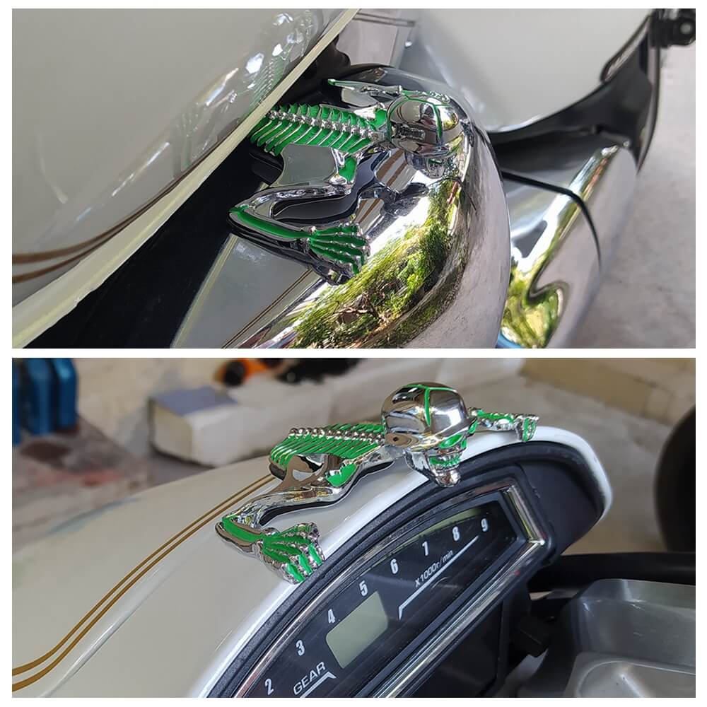 Motorcycle Luminous Green Skull Skeleton Ornament Decorative Figure Statue Chopper Bobber Ratrod Fender Headlight Visor headlamp - pazoma
