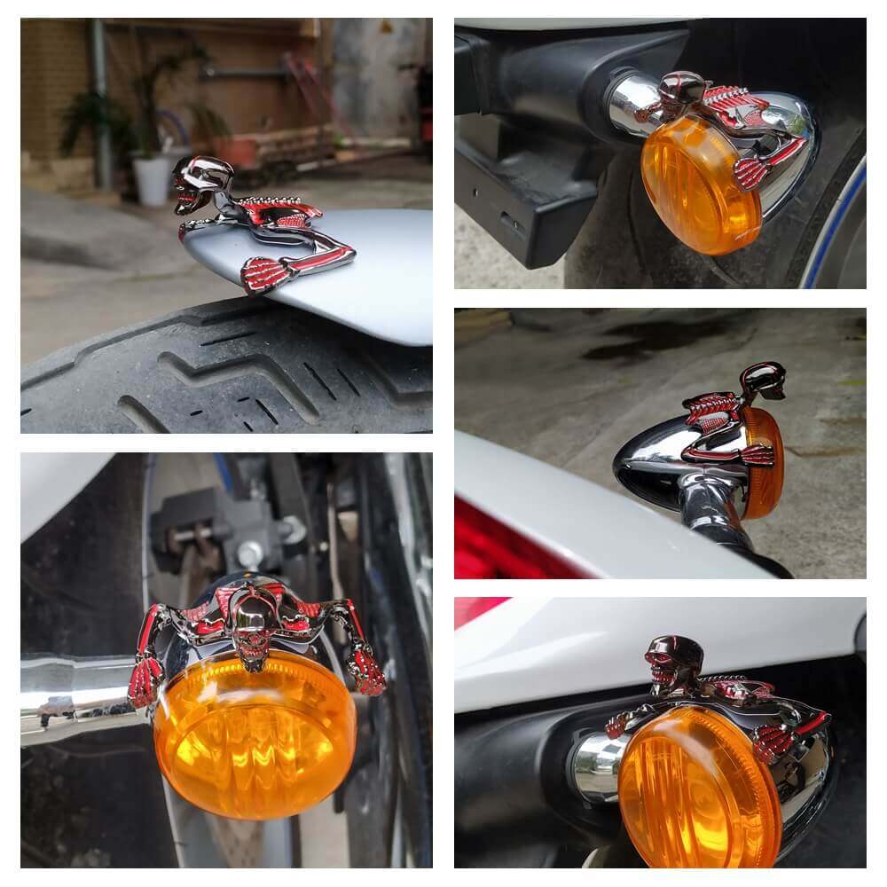 Motorcycle Metal Skeleton Skull Figure Statue Fender Visor Ornament Headlight Visor Trim Headlamp Decorative - pazoma