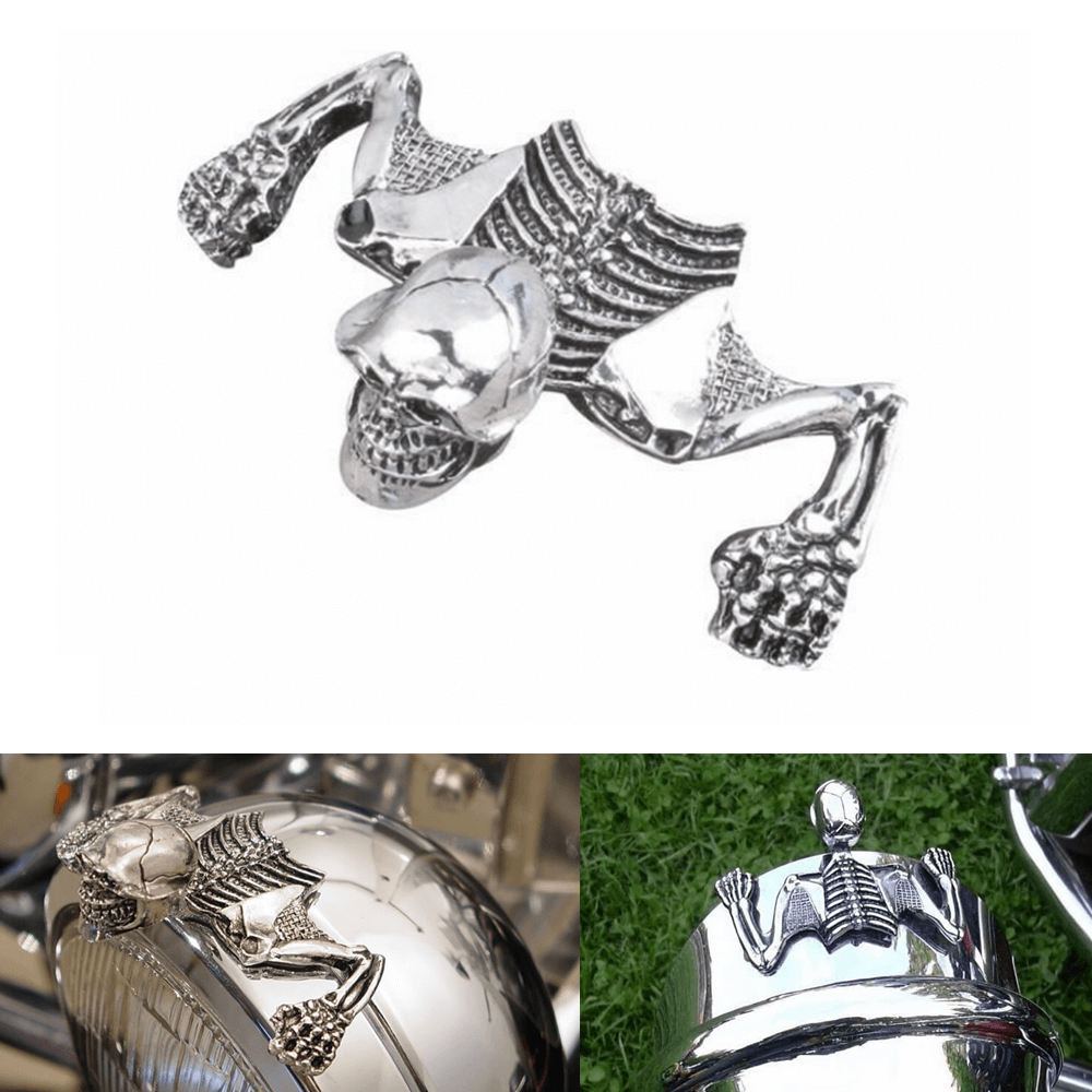 Motorcycle Metal Skeleton Skull Figure Statue Fender Visor Ornament Headlight Visor Trim Headlamp Decorative - pazoma