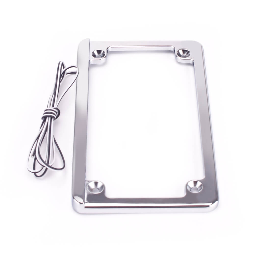 Motorcycle Universal 4x7" Flat Style Hidden LED Board License Plate Frame - pazoma