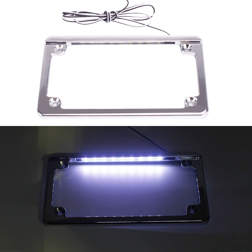 Motorcycle Universal 4x7" Flat Style Hidden LED Board License Plate Frame - pazoma