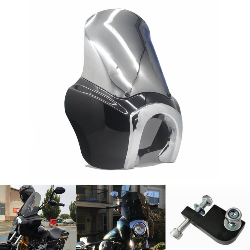CBC Cali TSport Front Fairing For Harley Club Style Dyna Street Bob T-Sport FXR w/Chrome Trim Bezel Windshield Headlight Relocation Block - pazoma