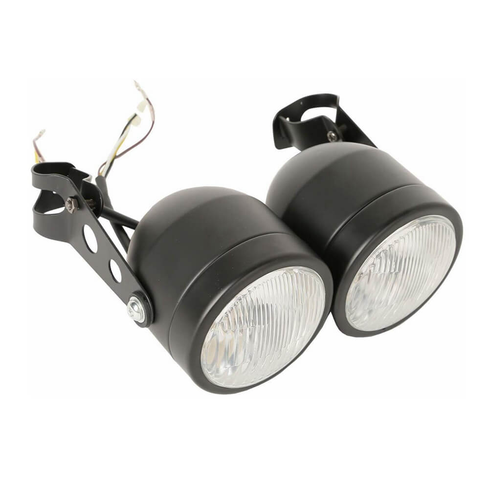 Motorcycle Twin Front Headlight lamp W/ Bracket For Harley Street Fat Boy Dual Sport Dirt Bikes Street Fighter Cafe Racer - pazoma