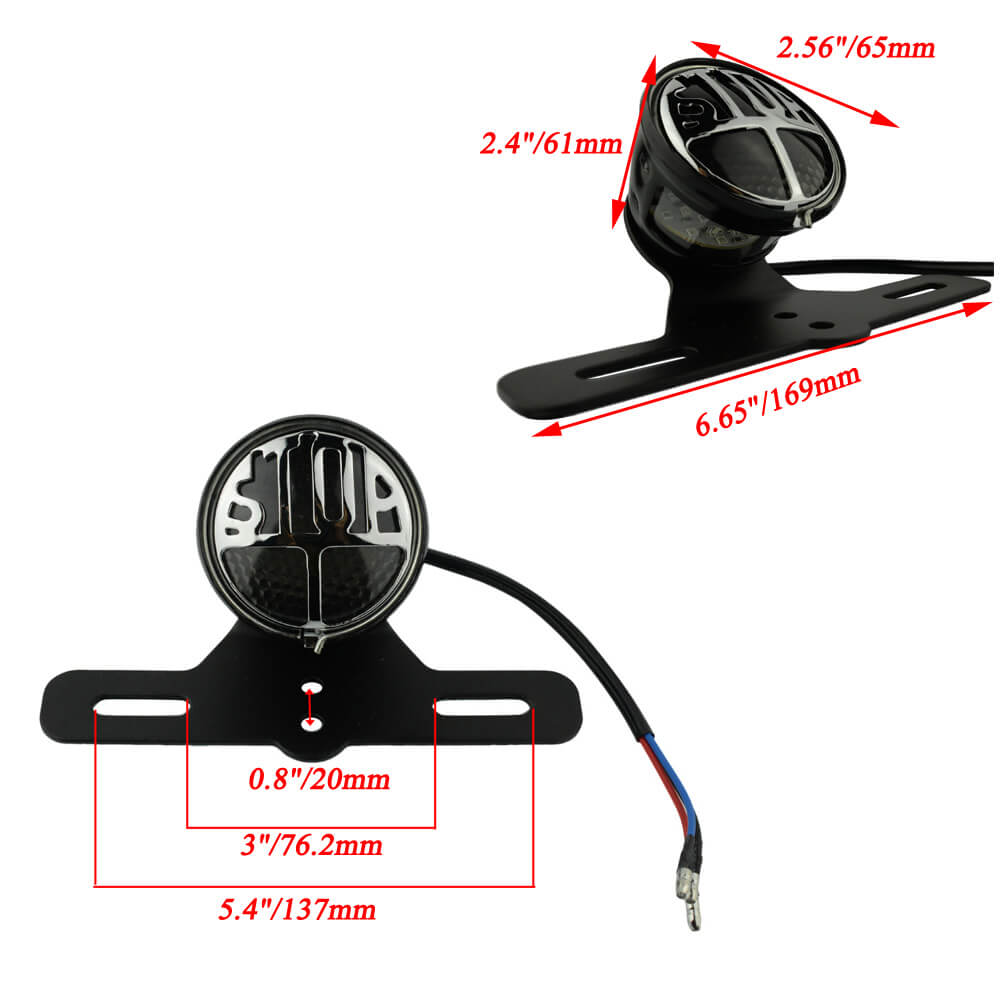 Round Stop Vintage License Mount LED Tail Light Brake Light Lamp Motorcycle for Harley Bobber Chopper Vintage Cafe Racer - pazoma