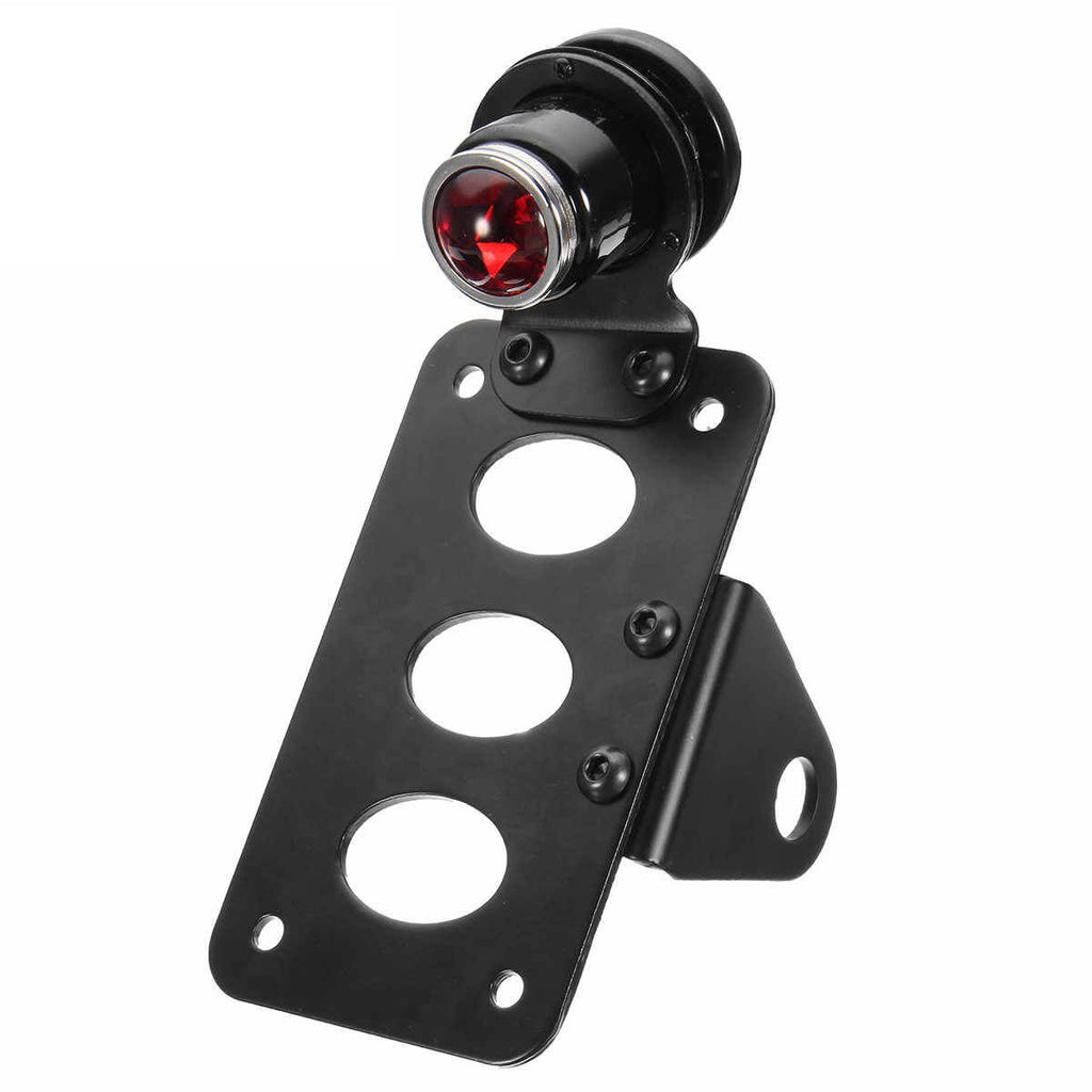 Motorcycle Side Mount Lucas-Style Tail Light w/ 7"x 4" License Number Plate Rear Stop Light For Harley Cafe Racer Cruiser Scrambler Bobber - pazoma