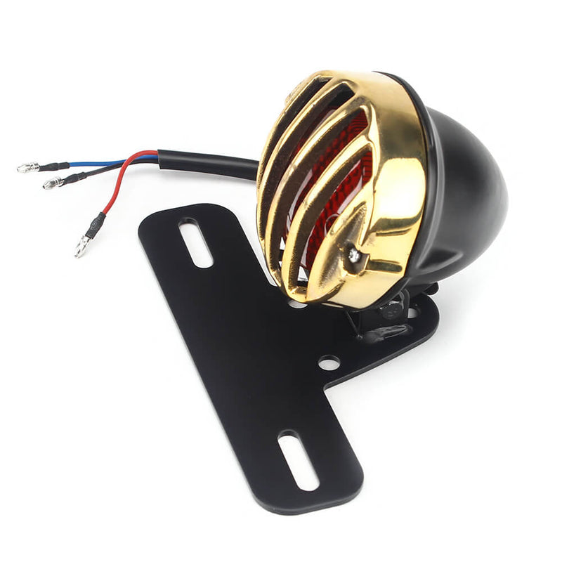 Old School Invader Eared Vintage Grilled Taillight 2-FIL Solid Brass & Alloy For Harley Bobber Chopper Cafe Racer - pazoma