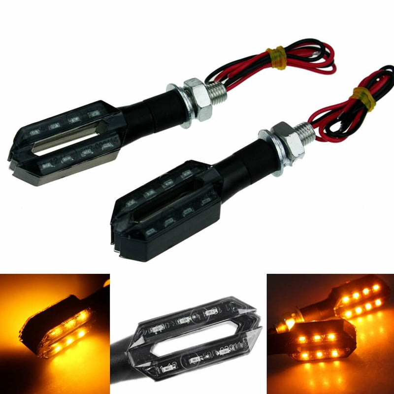 Pair Of Front Universal Motorcycle Double Side LED Turn Signal Indicator Light Ultra Bright 12V Amber Blinker - pazoma