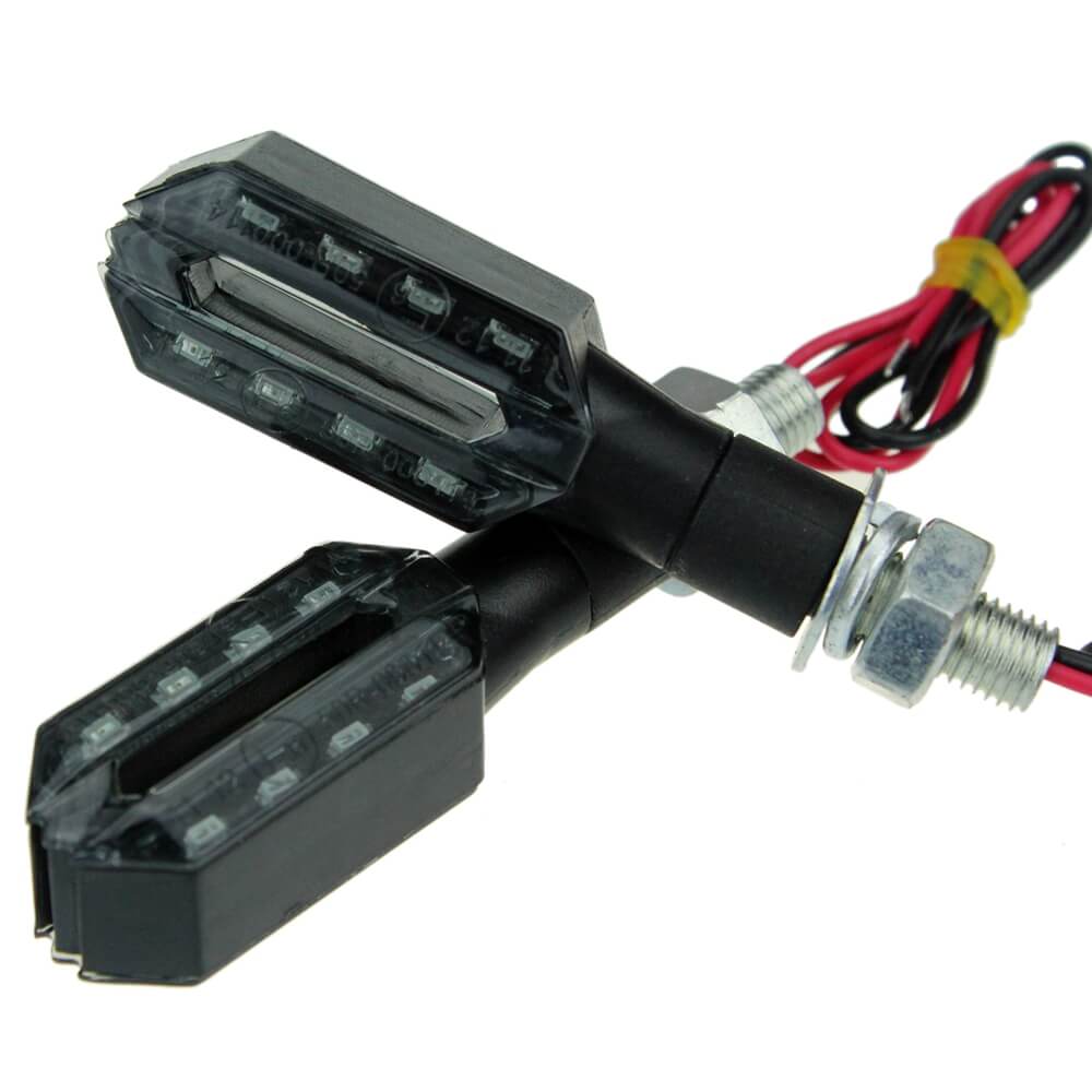 Pair Of Front Universal Motorcycle Double Side LED Turn Signal Indicator Light Ultra Bright 12V Amber Blinker - pazoma