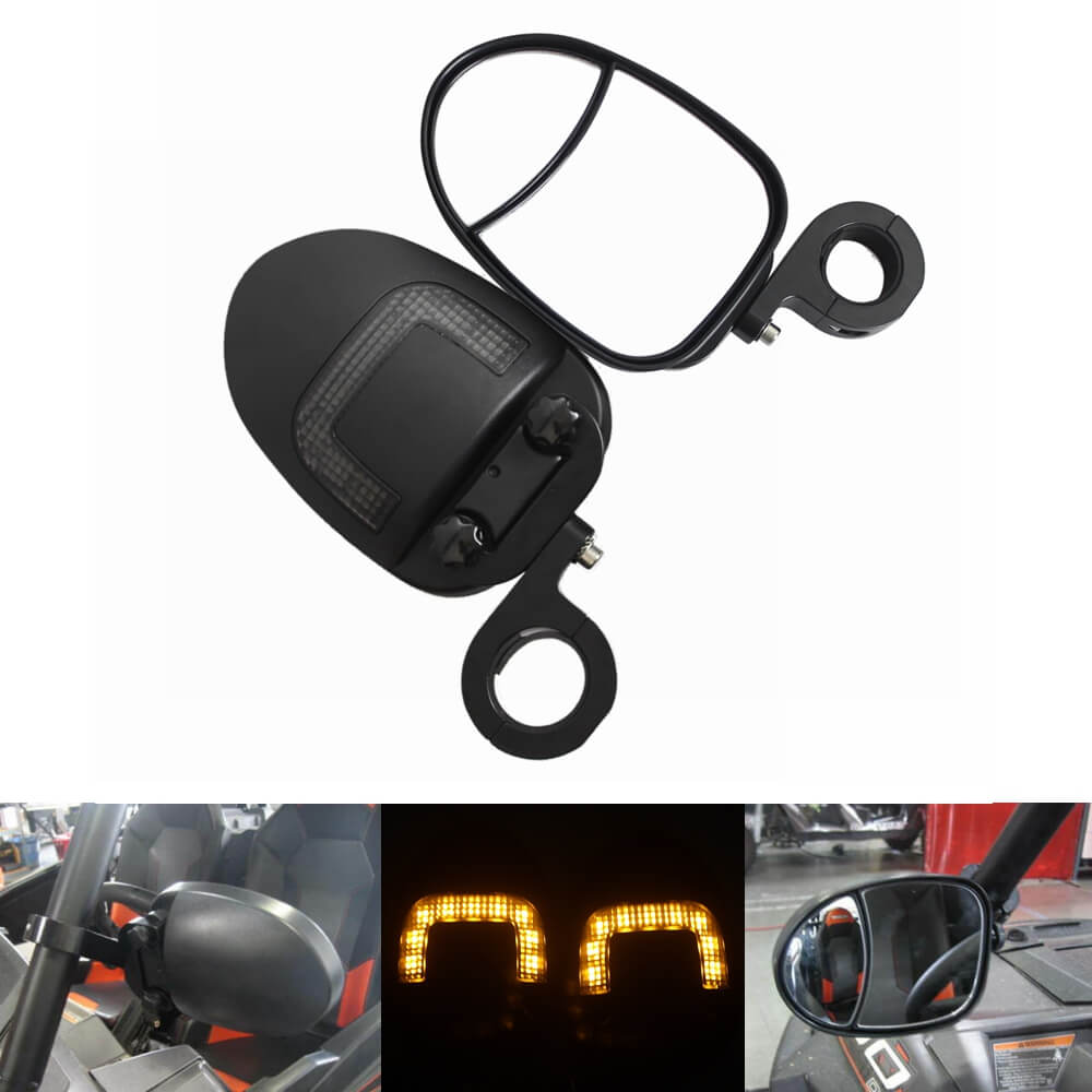 UTV Universal Side Mirrors w/LED Turn Signal Light | Polaris RZR800/900 John Deere Gator HPX XUV Kawasaki Mule Yamaha Rhino 1.75" Roll Bars Clamp - pazoma