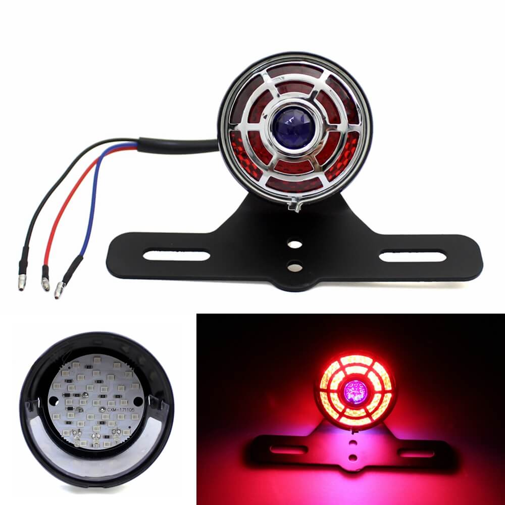 Motorcycle Red W/Blue Dot 12V LED Cafe Racer Style Stop Tail Light Motorbike Brake Rear Lamp Taillight for Chopper Bobber Custom - pazoma