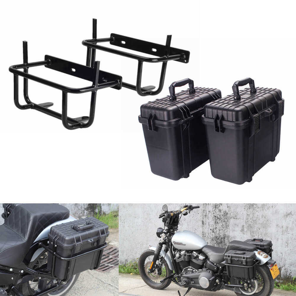 Saddlebags Saddle Bag Case Box W/Conversion Mounting Brackets Guard Rail Kit For Harley M8 Softail Low Rider S Street Bob Standard Fat Bob 2018-2022 - pazoma