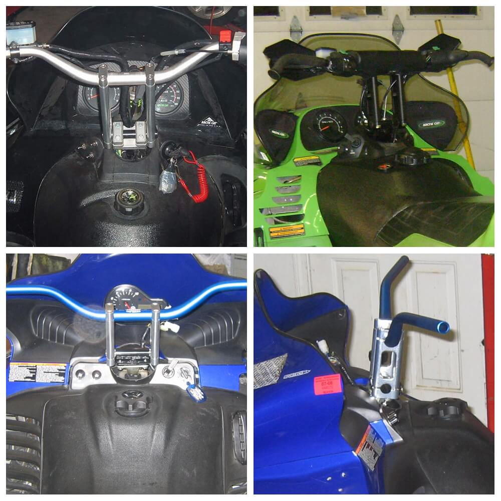 Snowmobile Pivoting Handlebar Fixed Height Risers Clamps 3" for Polaris Matryx Arctic Cat sleds 7/8" 1-1/8" Handlebar T-Style Stems - pazoma
