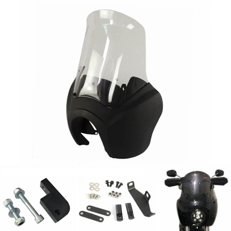 Pazoma Front Headlight Fairing For Harley-Davidson Club Style Dyna Street Bob FXR T-Sport Black Clear Smoke W/Headlight Relocation Block - pazoma