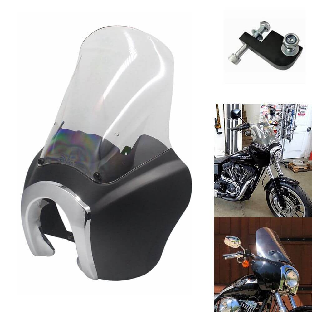 Harley Dyna Super Glide T Sport FXDXT Club Style Front Fairing w/ 15'' Windshield Chrome Trim Bezel Headlight Mounting Bracket - pazoma